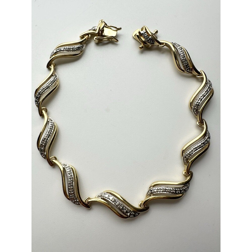 18k Gold Plated Genuine Diamond Swirl Tennis Bracelet 7.25”